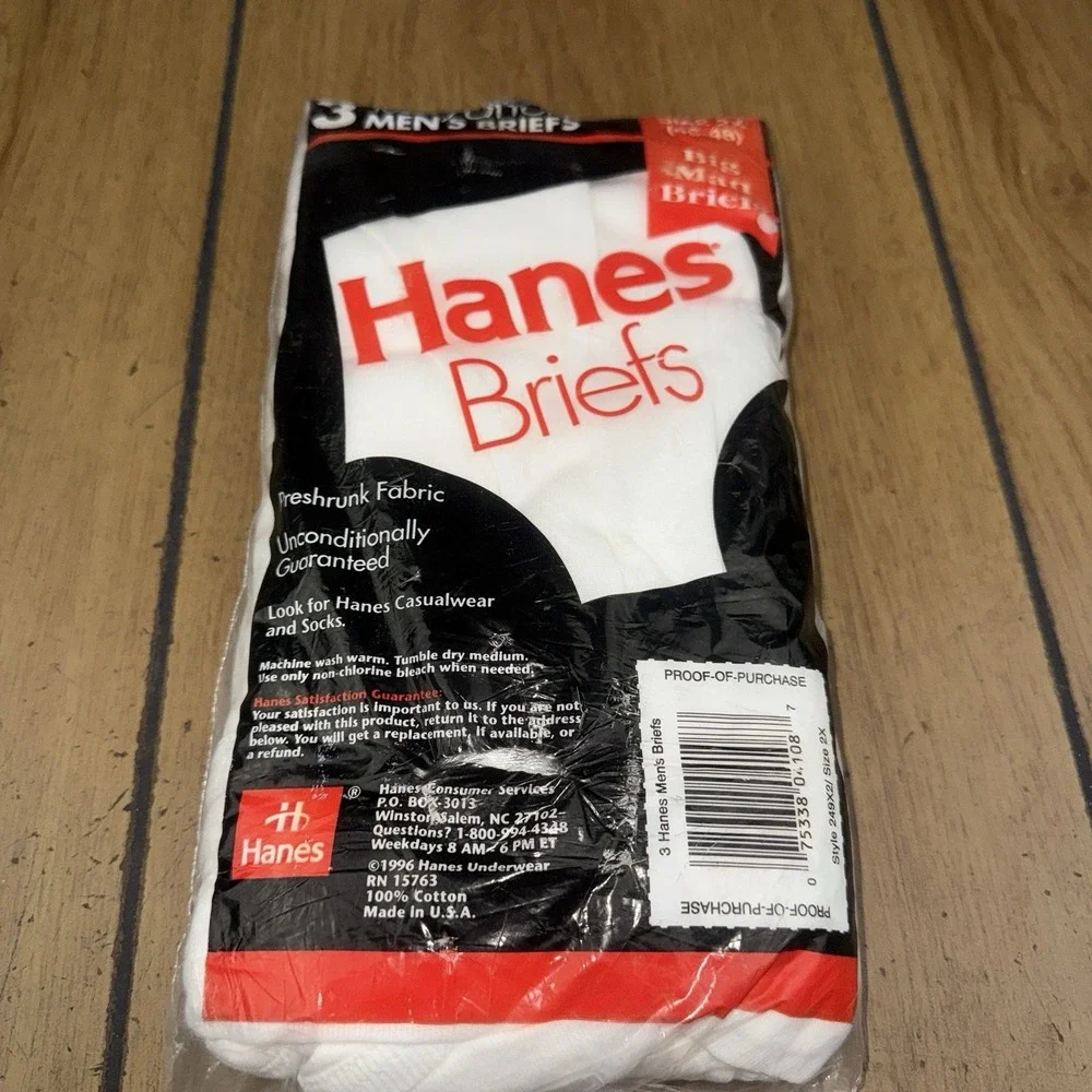 Vintage 1996 Hanes Men's Briefs Underwear Size 2X (48-50)Pack of 3 New Old Stock